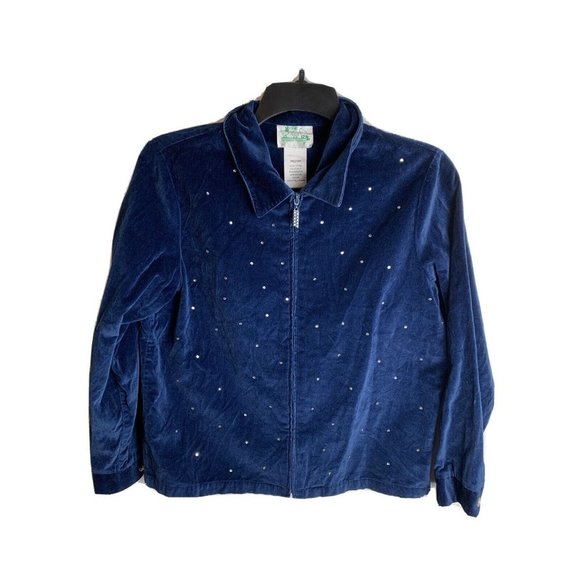 Quacker Factory Womens Medium Dark Blue Full Zip Jacket with Bling - Picture 1 of 10